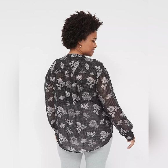 Lane Bryant #1137440 Sheer Ruffled Button-Down Chiffon Top NWT - Picture 2 of 13